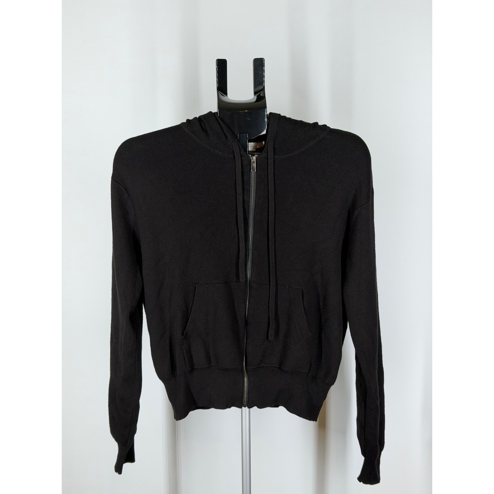 HM Basics Womens Black Full Zip Knit Hoodie Sweater Size M